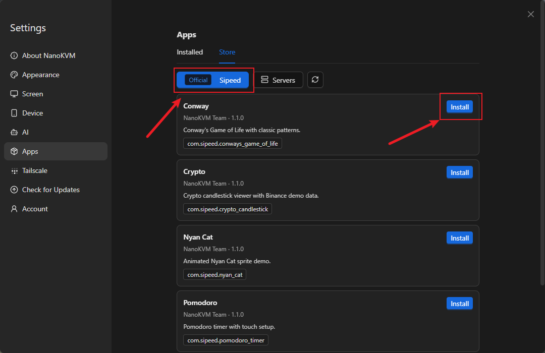 Select an App Server and install an App