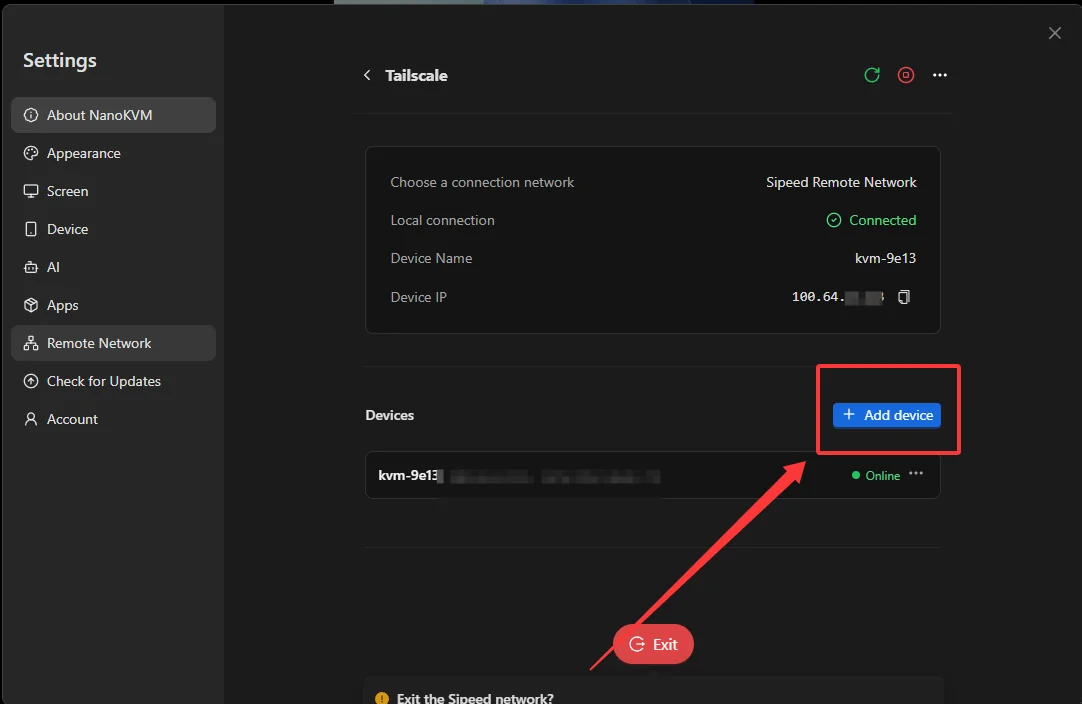 Click Add device on NanoKVM Go