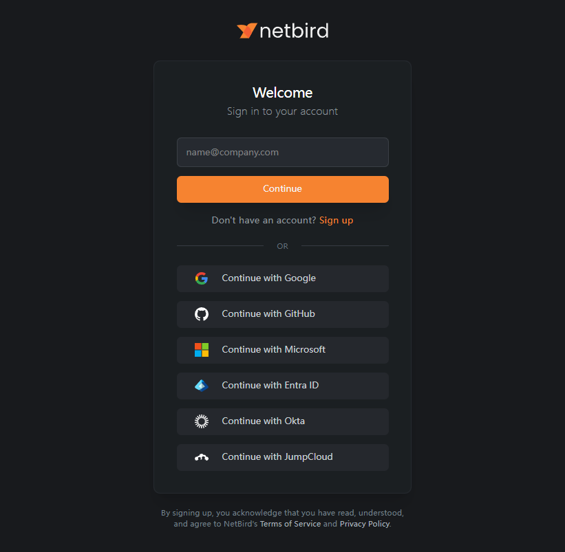 NetBird 登录页面