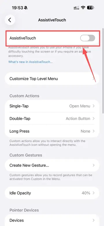AssistiveTouch switch on iPhone