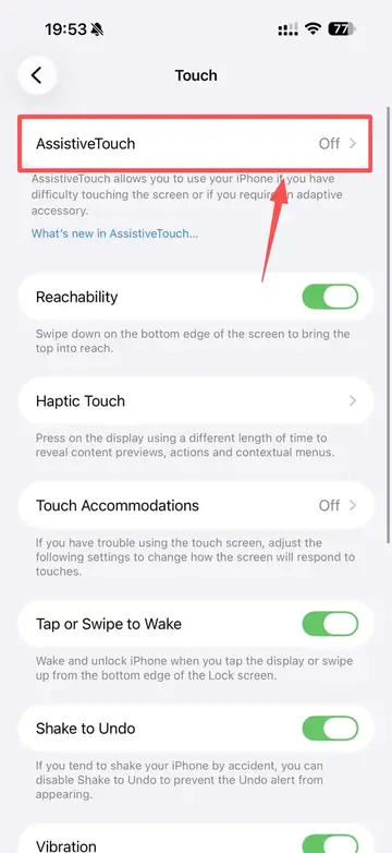 AssistiveTouch in iPhone Touch settings
