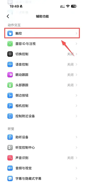 iPhone 辅助功能中的触控入口