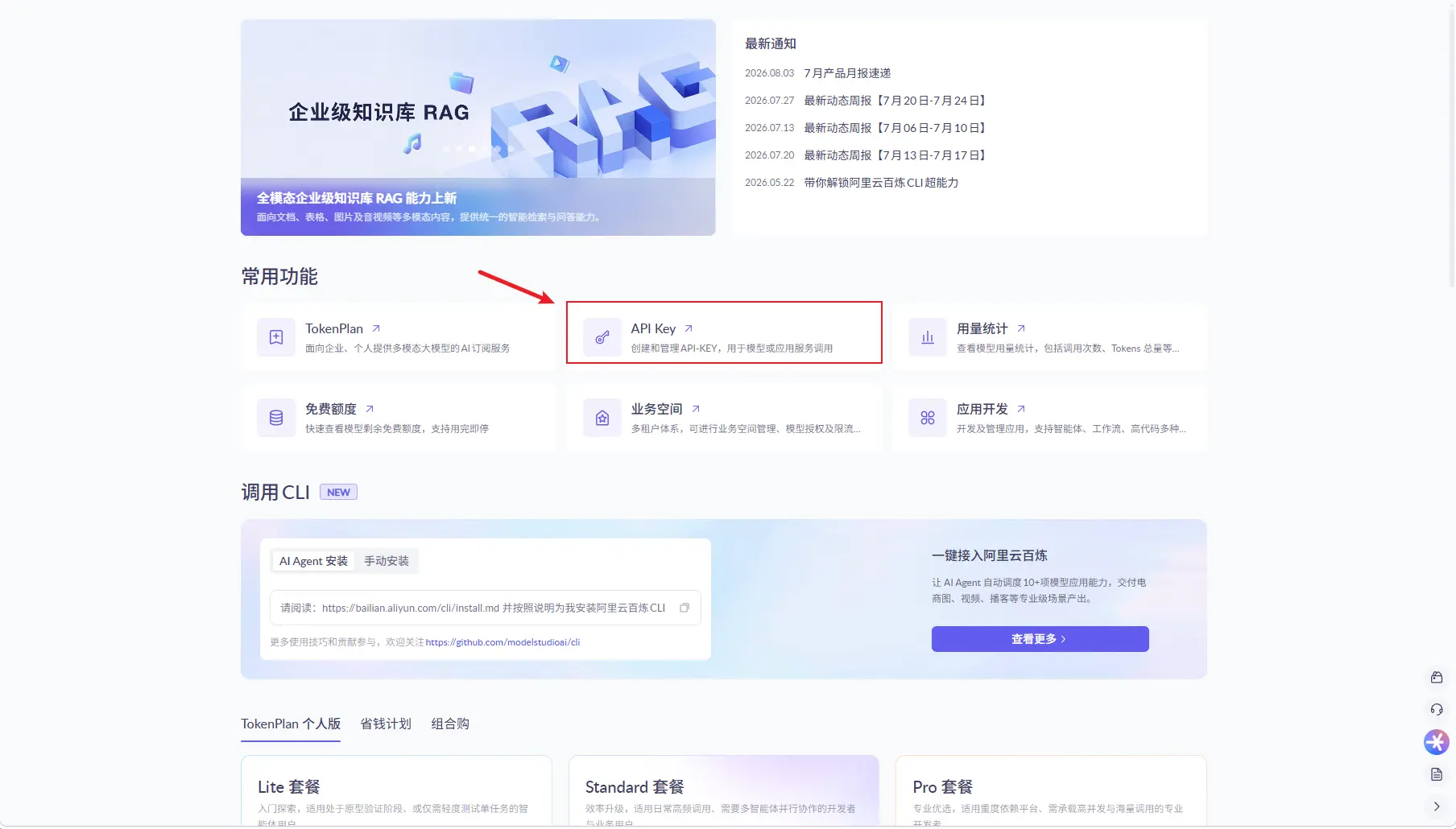 进入百炼 API Key 页面