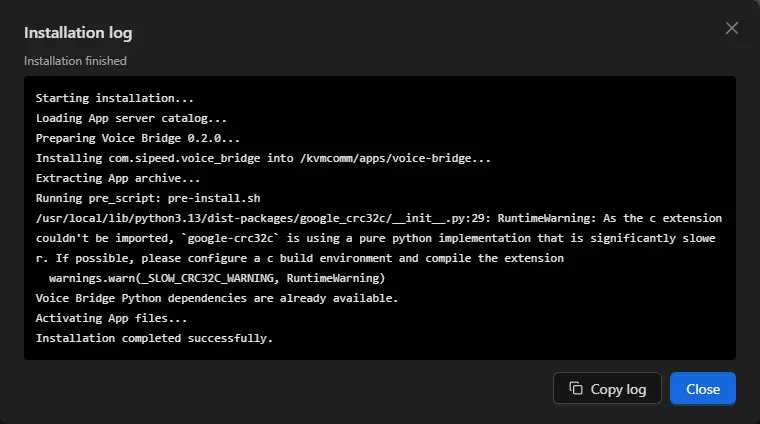 Voice Bridge installation log