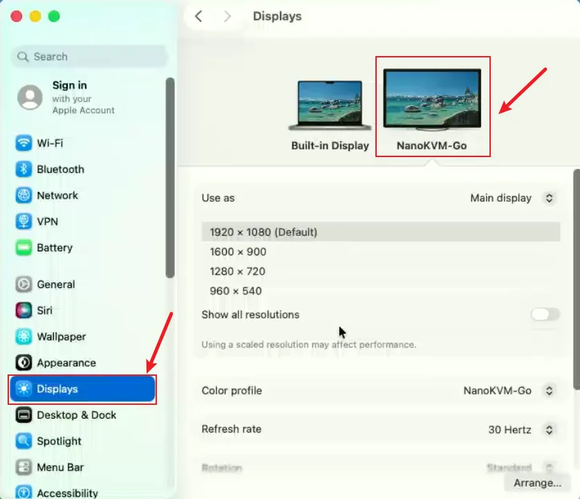 macOS NanoKVM-Go display