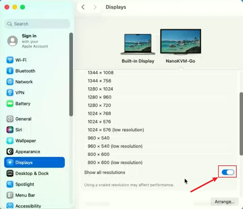 macOS Show all resolutions