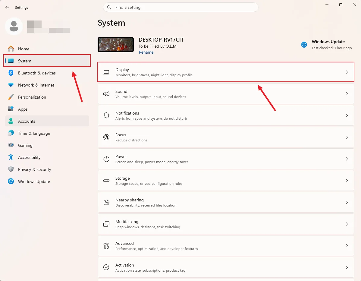 Windows display settings