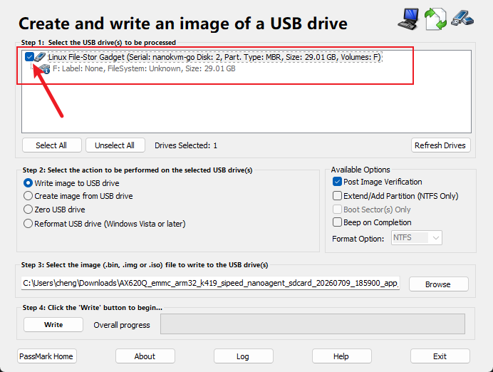 Select NanoKVM Go in ImageUSB