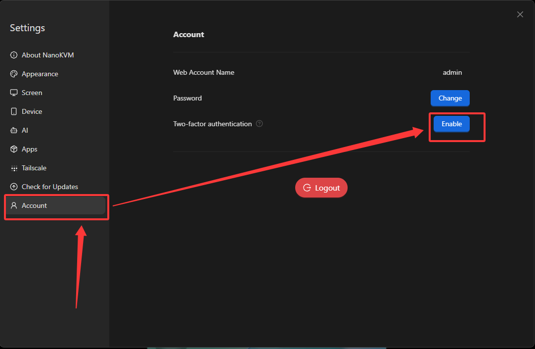 Enable two-factor authentication on NanoKVM Go