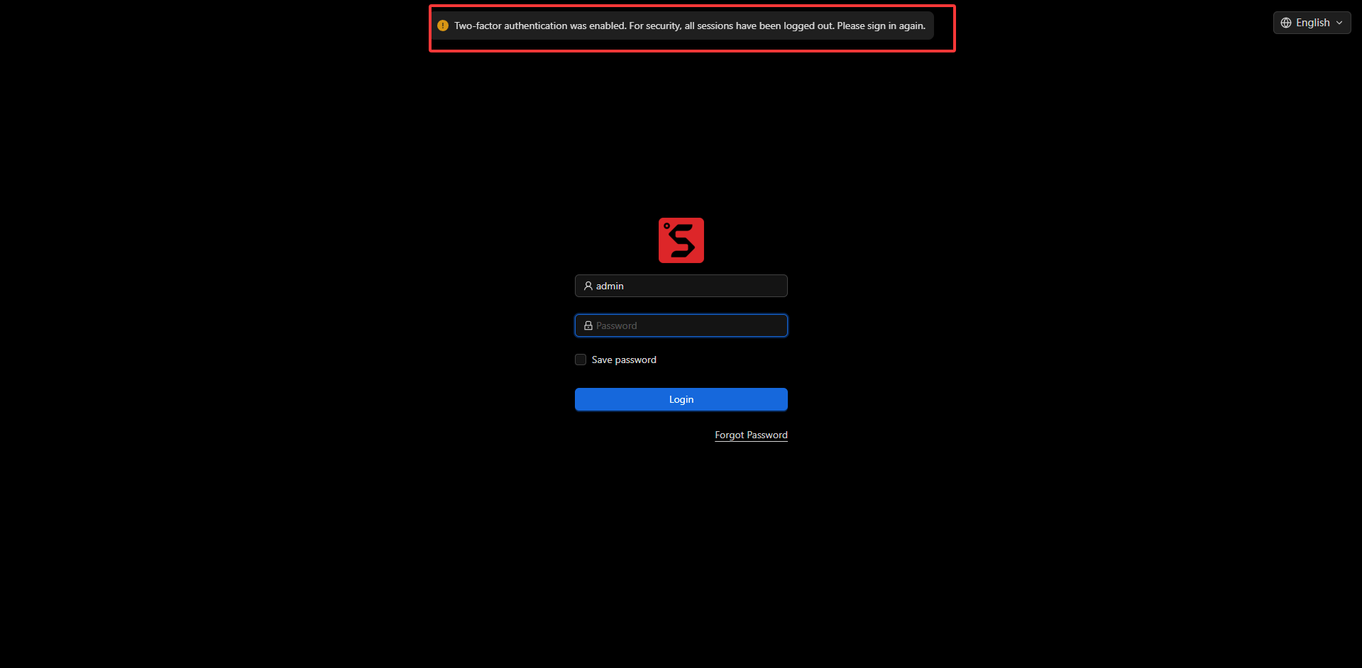 Two-factor authentication enabled notice