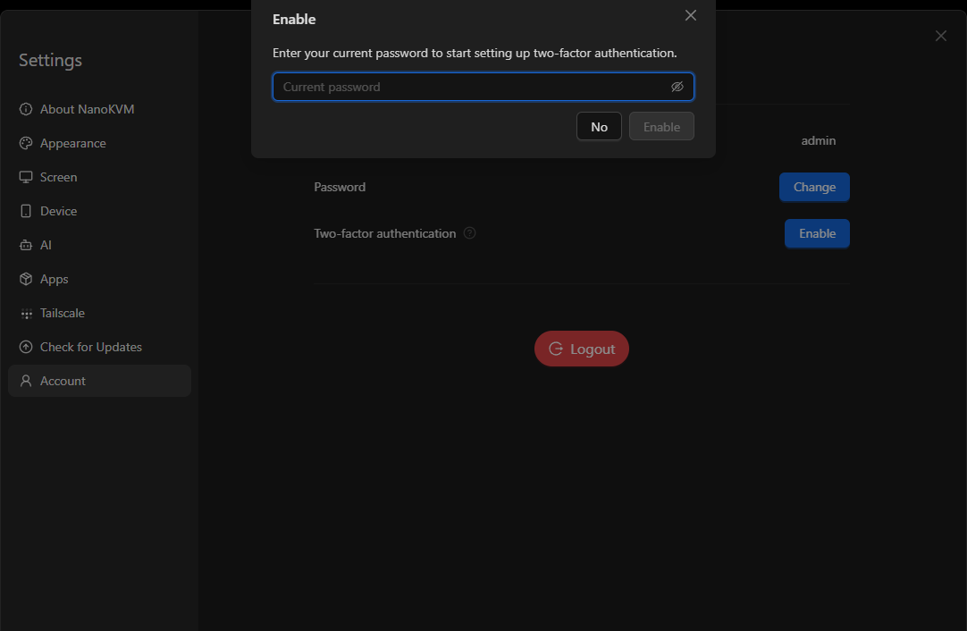 Confirm the current password