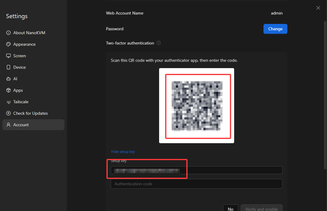 Scan the QR code or use the setup key