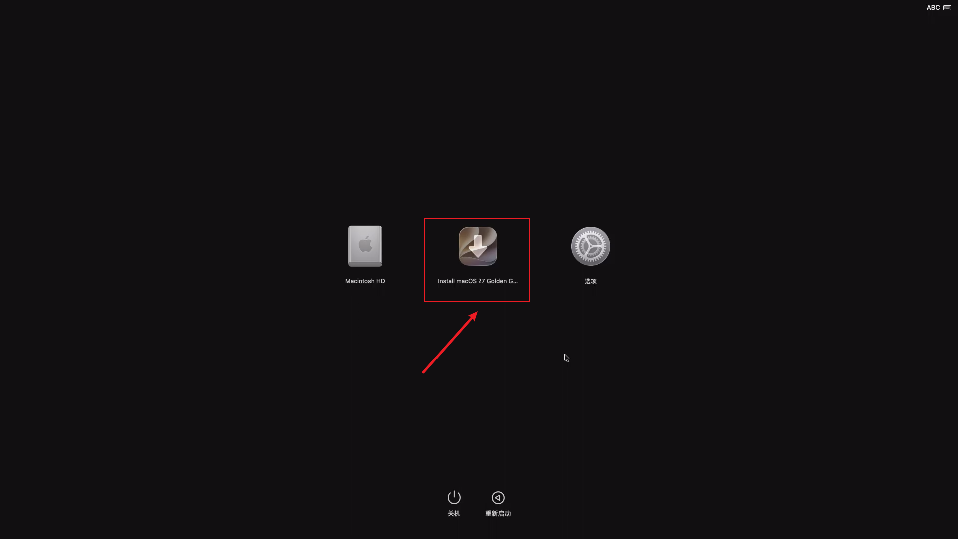在启动选项界面选择挂载出来的安装介质