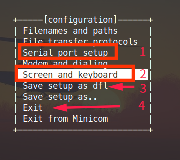 minicom serial port command line